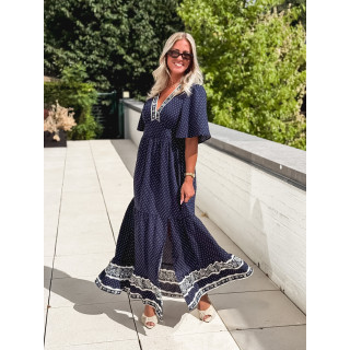 Robe longue à pois Elodie - Bleu marine