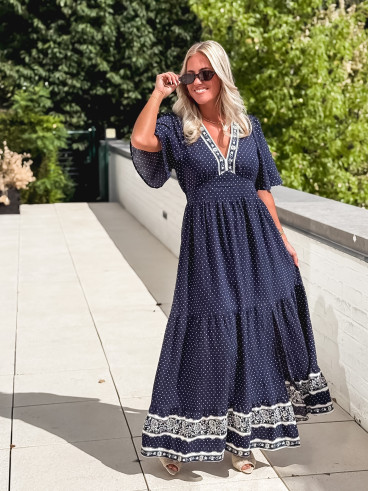Robe longue à pois Elodie - Bleu marine Robe longue à pois Elodie - Bleu marine