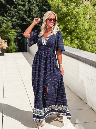 Robe longue à pois Elodie - Bleu marine Robe longue à pois Elodie - Bleu marine