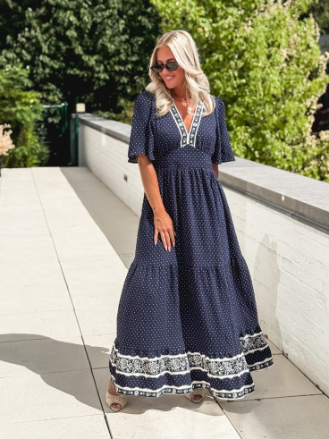 Robe longue à pois Elodie - Bleu marine Robe longue à pois Elodie - Bleu marine