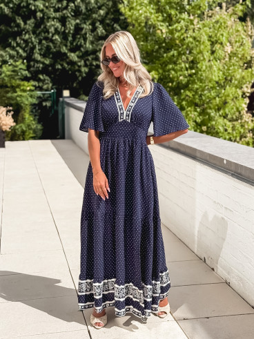 Robe longue à pois Elodie - Bleu marine Robe longue à pois Elodie - Bleu marine