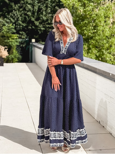 Robe longue à pois Elodie - Bleu marine Robe longue à pois Elodie - Bleu marine