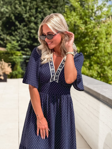 Robe longue à pois Elodie - Bleu marine Robe longue à pois Elodie - Bleu marine
