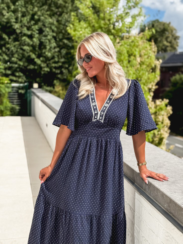 Robe longue à pois Elodie - Bleu marine Robe longue à pois Elodie - Bleu marine