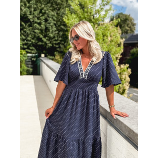 Robe longue à pois Elodie - Bleu marine