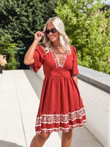 Robe courte à pois Elodie - Terracotta