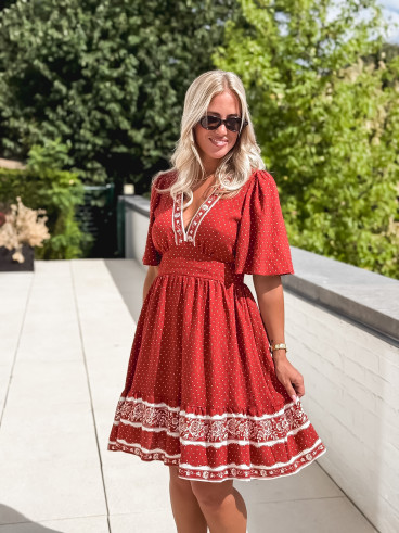 Robe courte à pois Elodie - Terracotta
