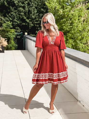 Robe courte à pois Elodie - Terracotta