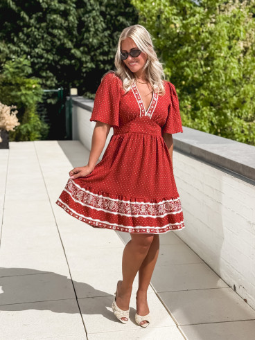 Robe courte à pois Elodie - Terracotta