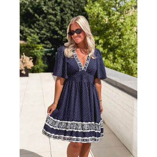 Robe courte à pois Elodie - Bleu marine