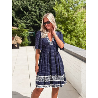 Robe courte à pois Elodie - Bleu marine