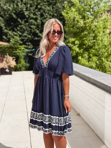 Robe courte à pois Elodie - Bleu marine