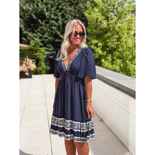 Robe courte à pois Elodie - Bleu marine