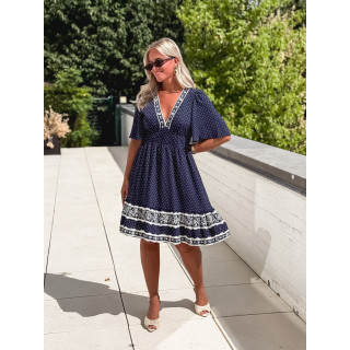 Robe courte à pois Elodie - Bleu marine