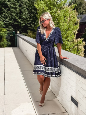 Robe courte à pois Elodie - Bleu marine