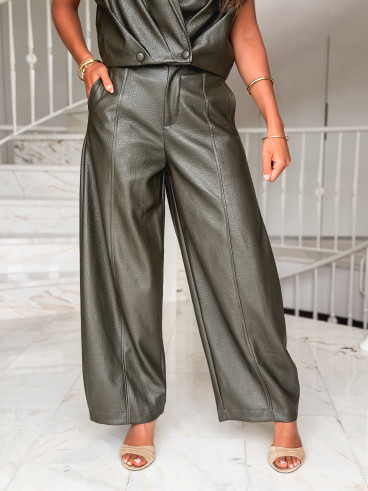 Pantalon en simili Adèle - Kaki Pantalon en simili Adèle - Kaki