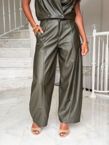 Pantalon en simili Adèle - Kaki Pantalon en simili Adèle - Kaki