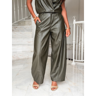 Pantalon en simili Adèle - Kaki