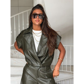 Veste sans manches en simili Adèle - Kaki