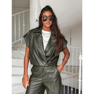 Veste sans manches en simili Adèle - Kaki
