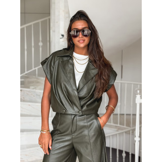 Veste sans manches en simili Adèle - Kaki