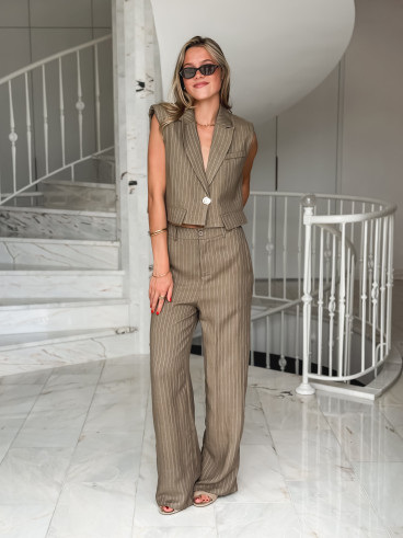 Blazer ligné sans manches Lilia - Kaki