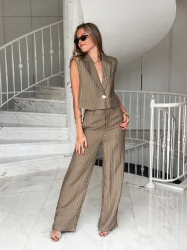 Pantalon ligné Lilia - Kaki