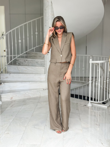 Pantalon ligné Lilia - Kaki