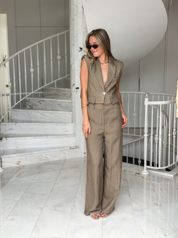Pantalon ligné Lilia - Kaki