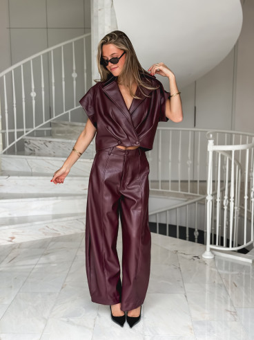 Veste sans manches en simili Adèle - Bordeaux