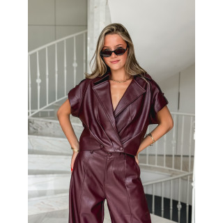 Veste sans manches en simili Adèle - Bordeaux