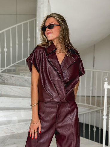 Veste sans manches en simili Adèle - Bordeaux