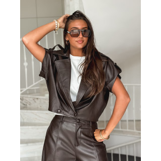 Veste sans manches en simili Adèle - Chocolat