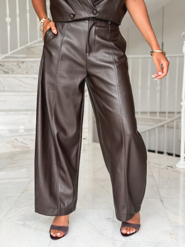 Pantalon en simili Adèle - Chocolat