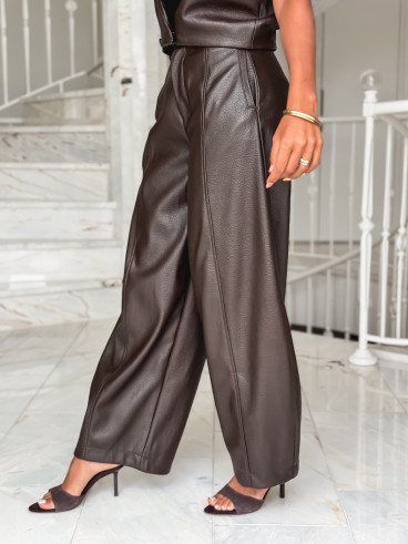 Pantalon en simili Adèle - Chocolat