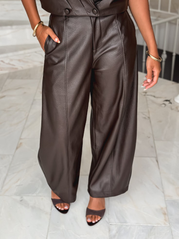 Pantalon en simili Adèle - Chocolat