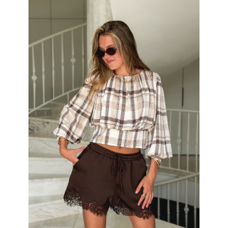 Blouse à carreaux Titania - Beige/Chocolat