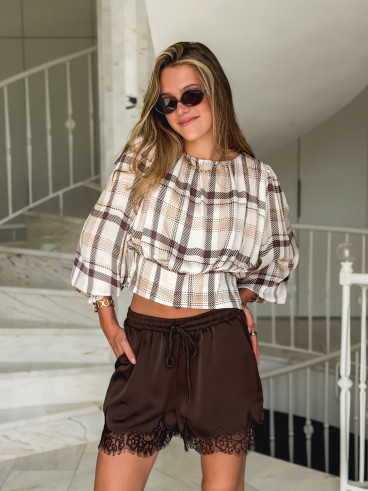 Blouse à carreaux Titania - Beige/Chocolat Blouse à carreaux Titania - Beige/Chocolat