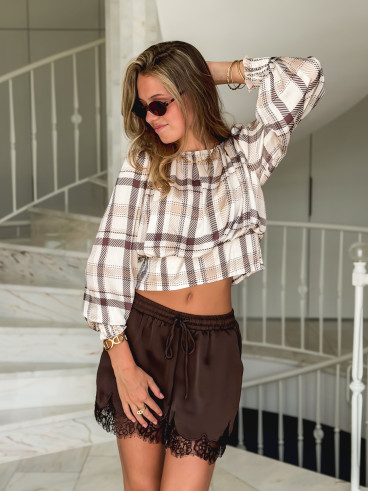 Blouse à carreaux Titania - Beige/Chocolat Blouse à carreaux Titania - Beige/Chocolat