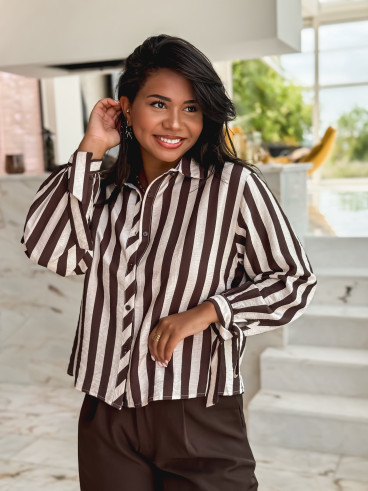 Chemise lignée Maylinda - Beige/Chocolat