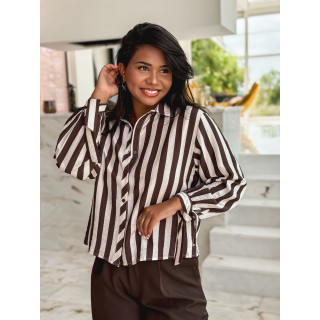 Chemise lignée Maylinda - Beige/Chocolat