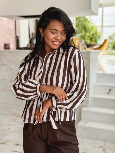 Chemise lignée Maylinda - Beige/Chocolat