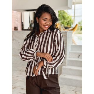 Chemise lignée Maylinda - Beige/Chocolat