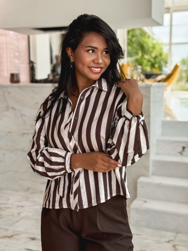 Chemise lignée Maylinda - Beige/Chocolat