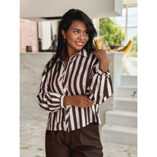 Chemise lignée Maylinda - Beige/Chocolat