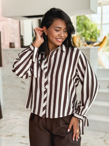 Chemise lignée Maylinda - Beige/Chocolat