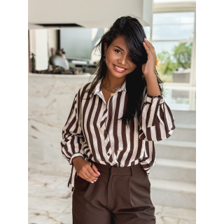 Chemise lignée Maylinda - Beige/Chocolat