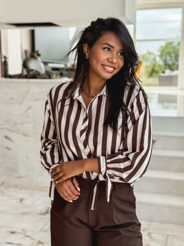 Chemise lignée Maylinda - Beige/Chocolat