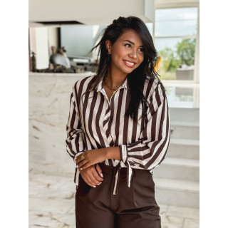 Chemise lignée Maylinda - Beige/Chocolat