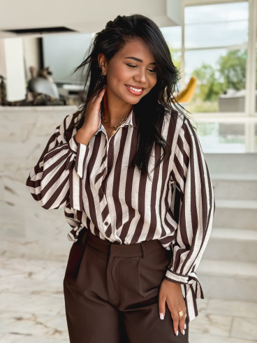 Chemise lignée Maylinda - Beige/Chocolat